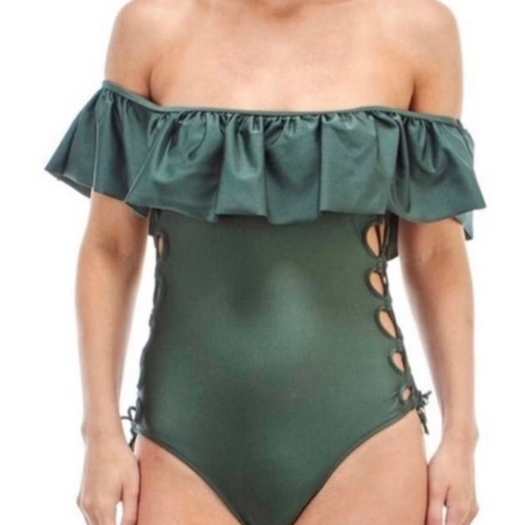 NWT TiniBikini One Piece Ruffle Top Swimsuit, Black, S - Picture 1 of 8